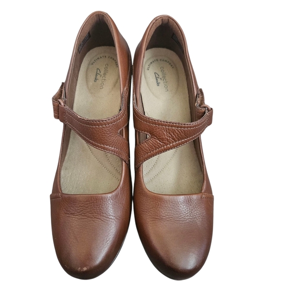 Clarks Shoes - Clarks Ultimate Comfort Collection Brown Leather Mary Janes Heel 9.5